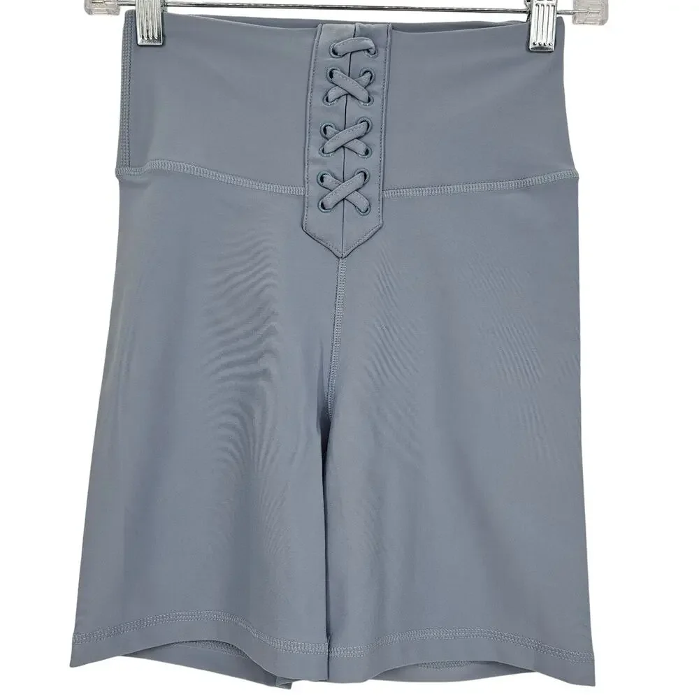 Revolve WeWoreWhat Womans size S Lace-Up Biker Shorts Light Blue 6